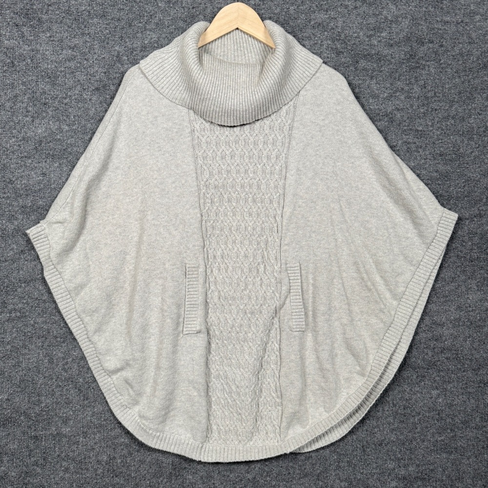 Cabi Size Medium Poncho Sweater Gray Cable Knit Cotton Blend Cowl Neck Lagenlook